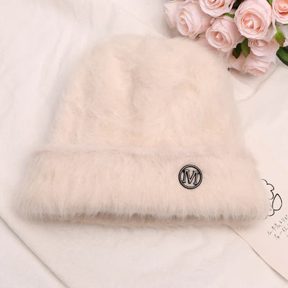 maoxiangshop New Fashion Rabbit Fur Y2k Beanies for Women Soft Warm Fluffy Angola Winter Hat Female Windproof Bonnet Hat Skullies Cap