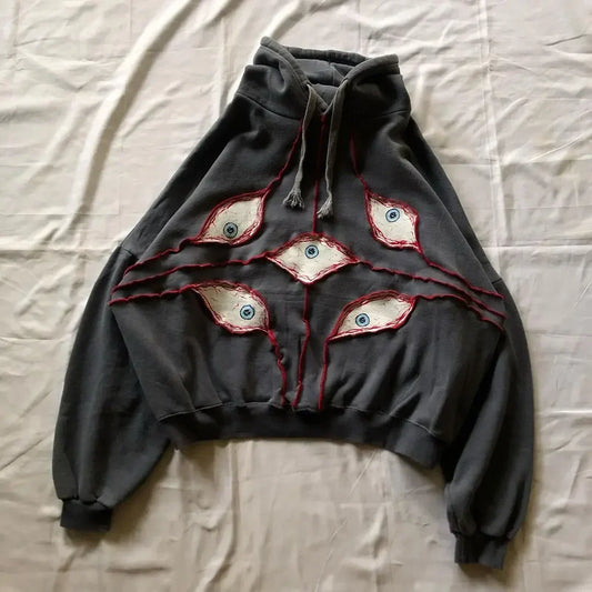 maoxiangshop maoxiangshopY2K Hoodie Hip Hop Gothic Eye Patchwork Loose Pullover for Men and Women New Fashion Retro Harajuku Street Clothing Casual Top