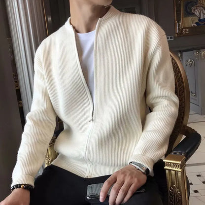 maoxiangshop Men Spring Autumn Warm Cardigan Men Zipper Sweaters Jackets Mens Slim Fit Knitted Sweatercoat Thick Cardigan Sweater Coat