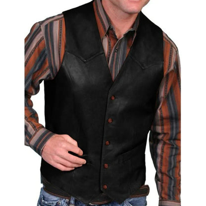 maoxiangshop European business men's Vest fashion casual retro solid color V-neck button Western sleeveless men's Vest suit vest