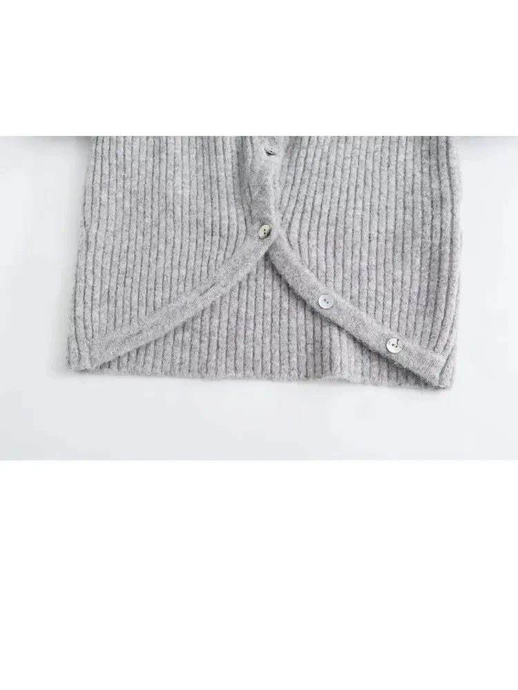 maoxiangshop -  Autumn Women Fashion Cardigan Knitting Lapel Shirt Patchwork Off Shoulder Crop Top Female Long Sleeve Casual Sweaters
