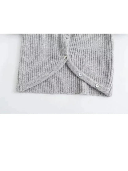 maoxiangshop -  Autumn Women Fashion Cardigan Knitting Lapel Shirt Patchwork Off Shoulder Crop Top Female Long Sleeve Casual Sweaters