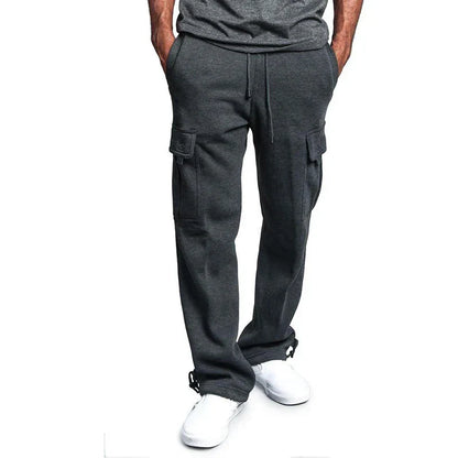 maoxiangshop Mens Sweatpants Straight Fit Joggers for Sports and Streetwear Loose Oversized Drawstring Long Pants Men Multi-pocket Pants