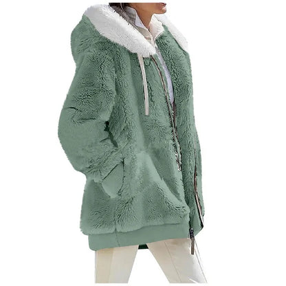 maoxiangshop Winter Fashion Women's Coat New Casual Hooded Zipper Ladies Clothes Cashmere Autumn Women Fleece Jacket Solid Color Ladies Coats