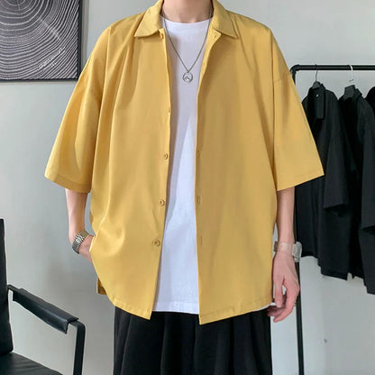 maoxiangshop Half Sleeve Shirts Men Clothing All-match Ulzzang Fashion Students Handsome Summer Thin Casual Simply Baggy Hemden Pure Color