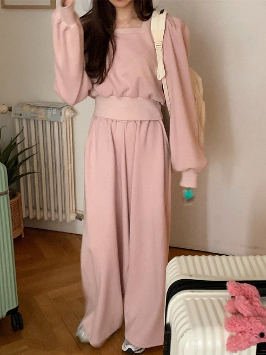 Autumn Two Piece Set for Women Long Sleeve Loose Sweatshirts Tops + Wide Leg Pants Casual Tracksuits Sports 2 Piece Outfits