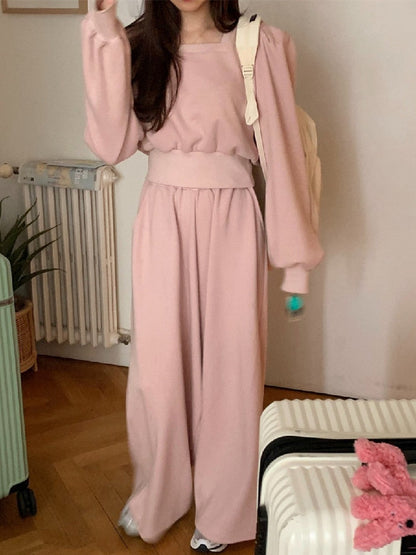 Autumn Two Piece Set for Women Long Sleeve Loose Sweatshirts Tops + Wide Leg Pants Casual Tracksuits Sports 2 Piece Outfits