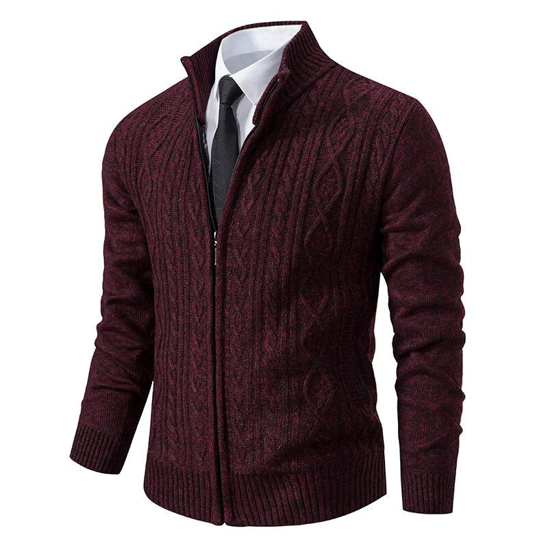 maoxiangshop New Winter Thick Warm Cardgian Men Smart Casual Knitted Sweatercoat Jackets Mens Slim Solid Color Stand Collar Knitting Cardigan