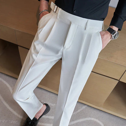 maoxiangshop High Waist Men Dress Pants Trousers Autumn New British Style Straight Slim Fit Suit Pants Solid Casual Fashion Men Clothing