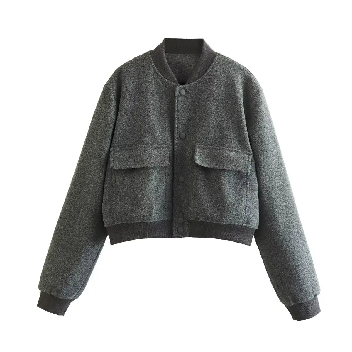 maoxiangshop  -  Fashion Solid Basball Coat Women Elegant O-Neck Oblique Pocket Short Coat Spring Autumn Casual Ladies Restro Jackets Coats