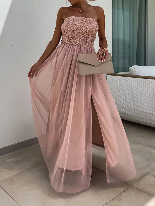 Sleeveless Strapless Patchwork Maxi Dress, Women Spring Summer Sexy Backless Solid Party Dress, Elegant Simple Ladies Dress 2024