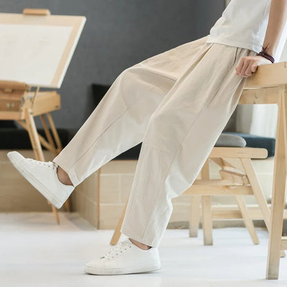 maoxiangshop 6 Colors Summer Men's Trousers Cotton Linen Fashion Thin Soft Casual Pants Breathable Loose Shorts Straight Pants Streetwear
