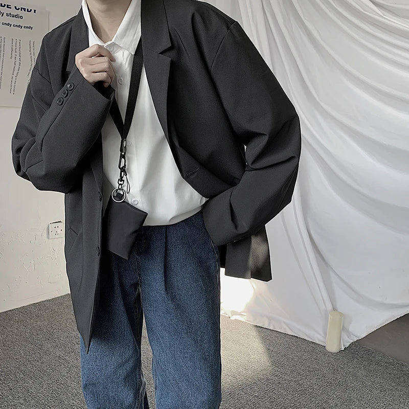 maoxiangshop Blazers Men Casual Solid Color Loose Long Sleeve Suit Jacket Streetwear for Male Daily Outerwear Autumn Suit's Tops Chic