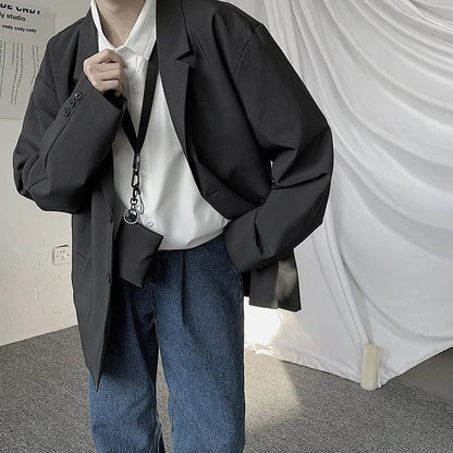 maoxiangshop Blazers Men Casual Solid Color Loose Long Sleeve Suit Jacket Streetwear for Male Daily Outerwear Autumn Suit's Tops Chic