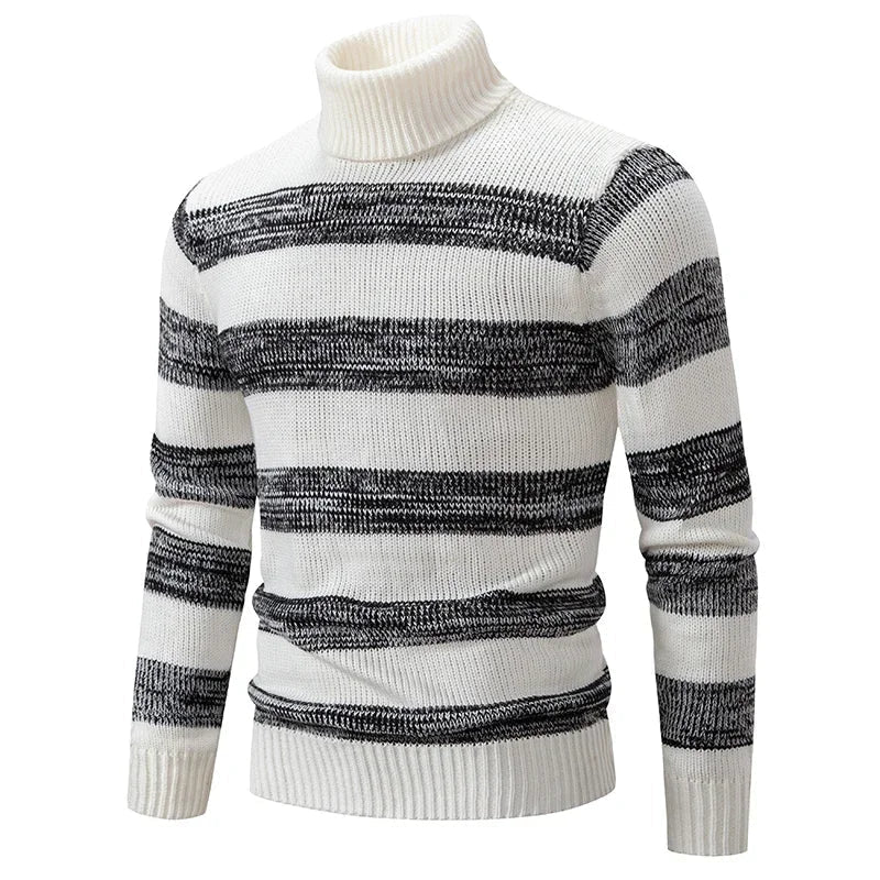 maoxiangshop Men's Autumn Winter New Mock Neck Pullovers Fashion Patchwork Knitted Warm Sweater Man Slim Fit Casual Knitwear Sweaters Tops