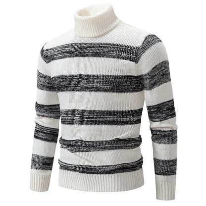 maoxiangshop Men's Autumn Winter New Mock Neck Pullovers Fashion Patchwork Knitted Warm Sweater Man Slim Fit Casual Knitwear Sweaters Tops