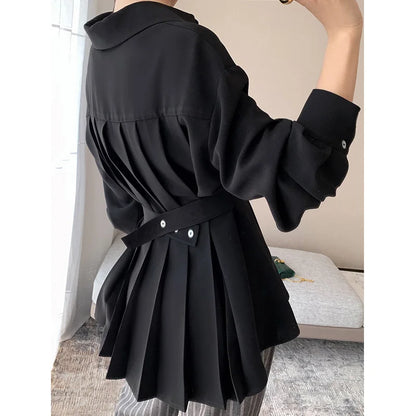 maoxiangshop Blouses Women Chiffon Shirts Long Sleeve Shirring Design Spring Summer All-match Elegant Graceful Chic Defined Waist Mature Lady