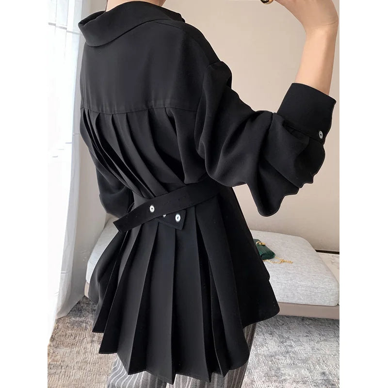 maoxiangshop Blouses Women Chiffon Shirts Long Sleeve Shirring Design Spring Summer All-match Elegant Graceful Chic Defined Waist Mature Lady