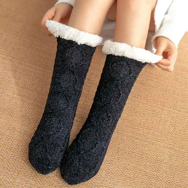 maoxiangshop Thickened Winter Woven Thermal Cashmere Socks Floor Socks Women's Carpet Home Plus Socks Velvet Sleep Socks Slippers Leg Cover