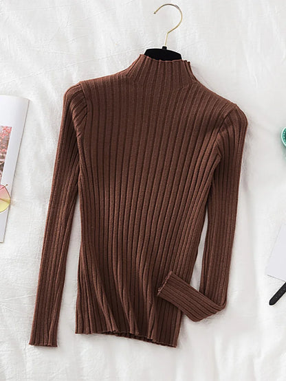 maoxiangshop Croysier Pullover Ribbed Knitted Sweater Autumn Winter Clothes Women High Neck Long Sleeve Slim Basic Woman Sweaters Tops