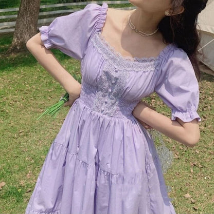 maoxiangshop Fashion Women Purple Elegantes Long Dress Cottage Core Vintage Women's Wear Aesthetic Summer Fairy Dress