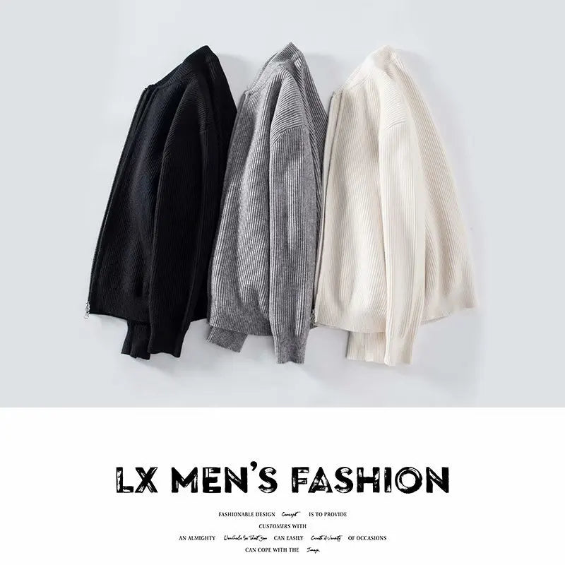maoxiangshop Men Spring Autumn Warm Cardigan Men Zipper Sweaters Jackets Mens Slim Fit Knitted Sweatercoat Thick Cardigan Sweater Coat