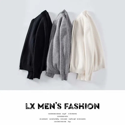maoxiangshop Men Spring Autumn Warm Cardigan Men Zipper Sweaters Jackets Mens Slim Fit Knitted Sweatercoat Thick Cardigan Sweater Coat