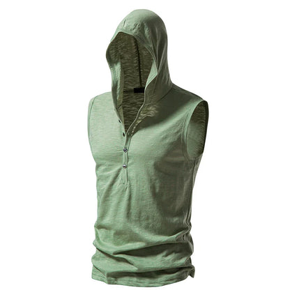 maoxiangshop Summer Men's Hooded Shirts Casual Tank Tops Cotton T-shirt Thin Quick-drying Fitness Sports V-neck Multiple Buttons Tops