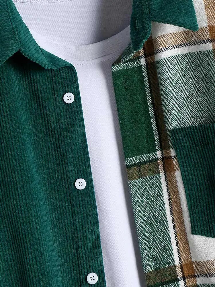 maoxiangshop Shirt for Men Two Tone Spliced Plaid Long Sleeves Blouse Fall Spring Streetwear Shirts Casual Unisex Shacket Tops Z5036870