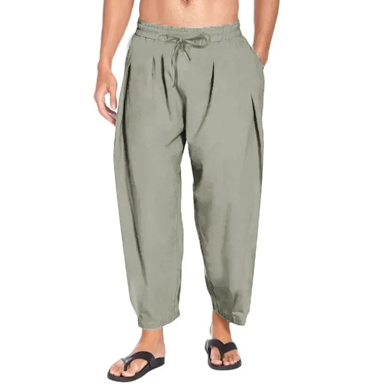 maoxiangshop Summer Mens Harem Pants Men Linen Lightweight Streetwear Solid Color Cotton Trousers Beach Track Pants Breathable Pants for Men
