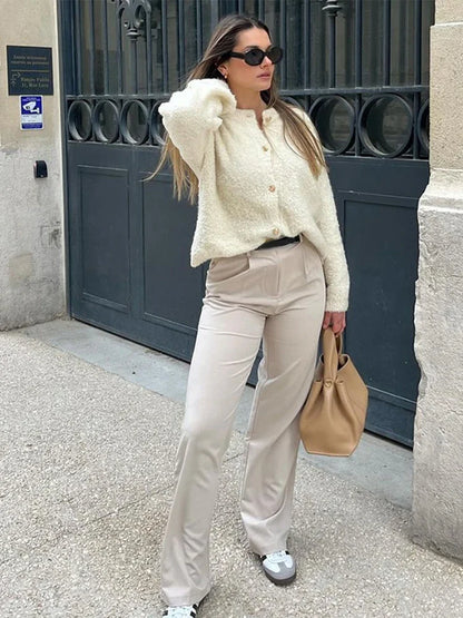 maoxiangshop  -  Knitted Solid Women Cardigan O-neck Single-breasted Female Sweater 2024 Autumn Winter Long Sleeve Elegant Ladies Knitwear