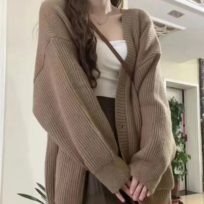 maoxiangshop Autumn Winter Women Cardigan Sweater Coats Fashion Female Long Sleeve V-neck Loose Knitted Jackets Casual Sweater Cardigans