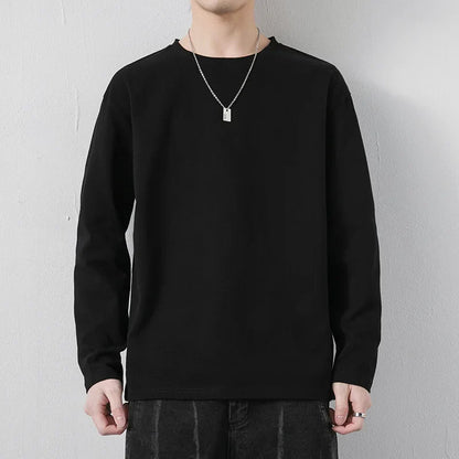 maoxiangshop New Klein Blue Long Sleeve T-shirt Men's Spring and Autumn New Solid Color Laydown Casual Top Coat Round Neck Underlay Shirt 5xl