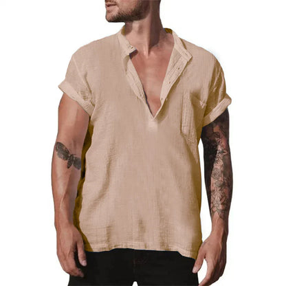 maoxiangshop Summer Cotton Linen Casual Shirt for Men Loose Casual Breathable Men's Lightweight Large Shirt Large Size Oversized T Shirt