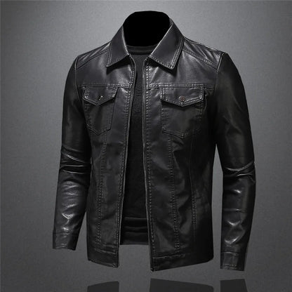 maoxiangshop Men Luxury Black Faux Leather Jackets Men Zipper PU Coat Turn Down Collar Multi-pocket Slim Fit Clothing Man Plus Size 5XL-M