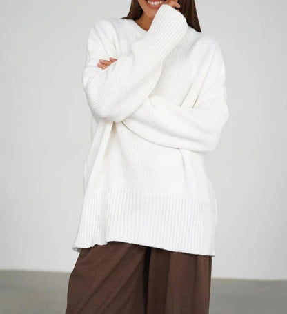 maoxiangshop  -  Gray Warm Knitted Sweater Women Long Sleeves Casual Round Neck Solid Pullover Tops Autumn Winter Office Lady Sweater
