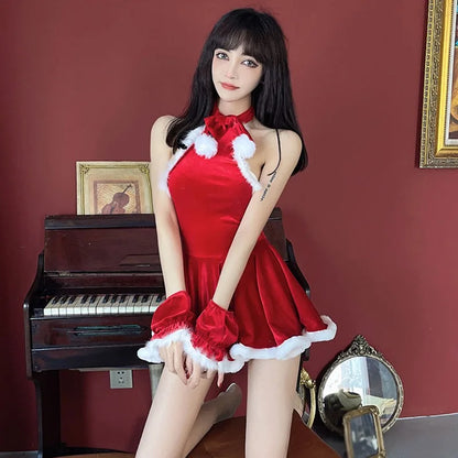 maoxiangshop Christmas Women Uniform Fancy Dress Santa Claus Cosplay Costume Winter Red Top Skirt Cape Cloak Sexy Lingerie Maid Bunny