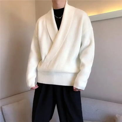 maoxiangshop  Mens Sweaters Autumn Winter Fashion Big V-neck Personality Knitted Sweater Men's Casual Loose Pullovers Sweaters Male Coat