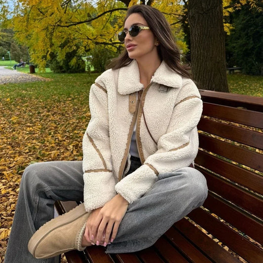 maoxiangshop  -  Suninheart Fashion Winter Warm Lambwool Jacket Women Long Sleeve Zipper Jackets Coat Female Autumn Casual Lapel Coat