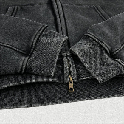 Retro Winter Women Oversize Super-Short Zipper Hoodies Female Thick Fleece Hooded Coat 355gsm