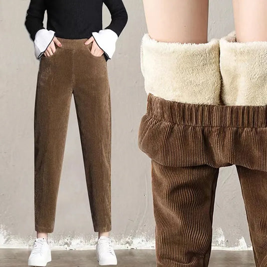 maoxiangshop Plush Thick Casual Pants Women's Corduroy Warm Pants Autumn Winter Leggings High Waist Harem Pants Trousers Women Брюкиженские