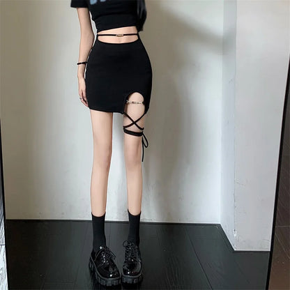 maoxiangshop Y2k Harajuku Mini Bandage Skirt Women's  Sexy High Waist Skirt Solid Color Korean Version Slim Chic Clubwear