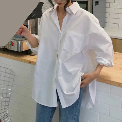 maoxiangshop Women White Shirt Cotton Spring Autumn Vintage Ladies Tops Long Sleeve Casual Turn-down Collar Women's Loose Blouses 11456