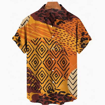 maoxiangshop Short Sleeve Leopard Men's Shirts For Man Clothing Hawaiian Fashion 3D Print Thin Lapel Floral Casual Oversized Imported Camisa