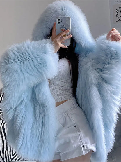 Women's Coat New In Fashion Hooded Solid Color Jacket Elegant Tops Temperament Style Winter Commuting Streetwear Fur Coat Women