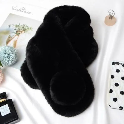 maoxiangshop New Rabbit Fur Scarf Women Winter Warm Soft Furry Scarves Casual Female Lady Outdoor Neck Warmer Collar