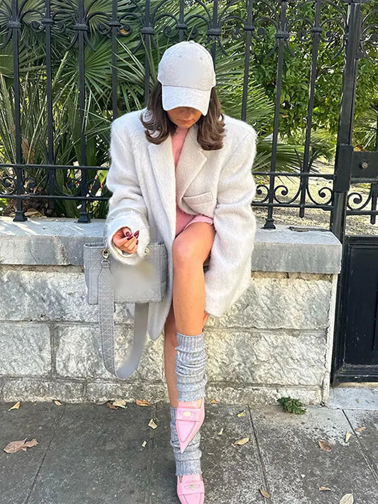 maoxiangshop -  Fashion Women Oversize Lapel Blazer Overcoat Long Sleeve Thick Woolen Coat Solid Loose Autumn Elegant Female Warm Outerwear