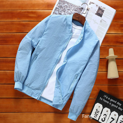 maoxiangshop Men Summer Thin Sun Protection Jacket Outdoor Zipper Waterproof Quick Dry Skin Windbreaker Breathable Loose Casual Cycling Coats
