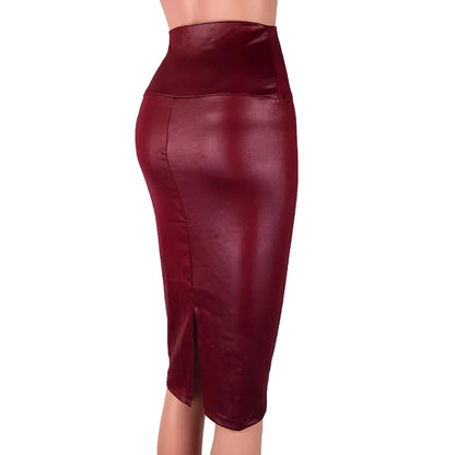 maoxiangshop Women Mini/Long Skirt Solid Color High Waist Slim Fit Skinny Matte Faux Leather Cozy Commuter Bodycon Skirt Streetwear