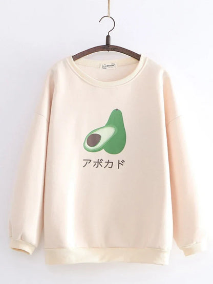 Cotton Women's Cartoon Print Harajuku Hoodies Sweatshirts Winter Long Sleeve O-Neck Loose Pullovers Tracksuit
